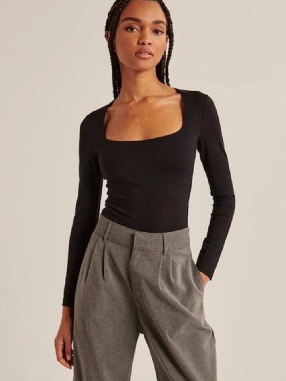 Abercrombie & Fitch Soft Long-Sleeve Squareneck Bodysuit Size M